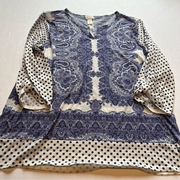 Chico's Women's 3/4 Sleeve Blouse Size M(8) Purple/white Paisley Pullover - Picture 4 of 8